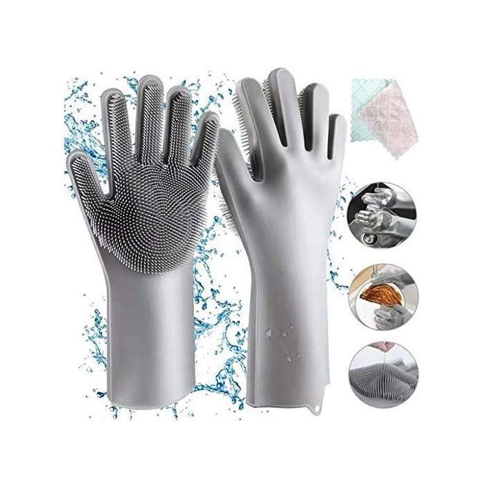 Paire Gants en silicone magiques pour le lavage de la vaisselle-GRIS