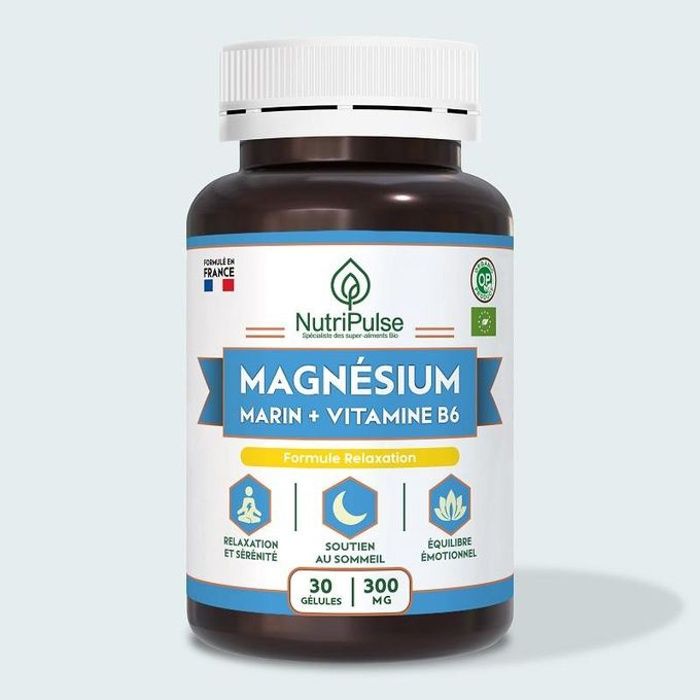 Magnésium Marin 300mg + Vitamine B6 – Formule Relaxation & Sérénité 30 Gélules