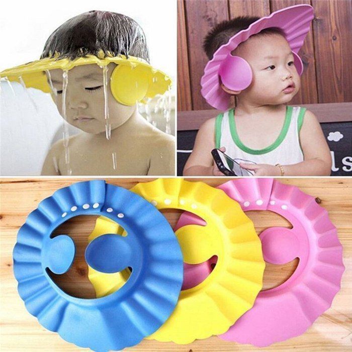 3in1 Bonnets - Visière de bain Protection des Oreilles pour Douche - Chapeau Shampoing pour bébé&enfant réglable-rose, bleu, jaune
