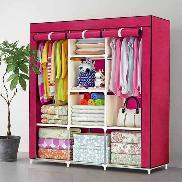 Armoire de Vêtements Portable demontable 3 Porte Pink
