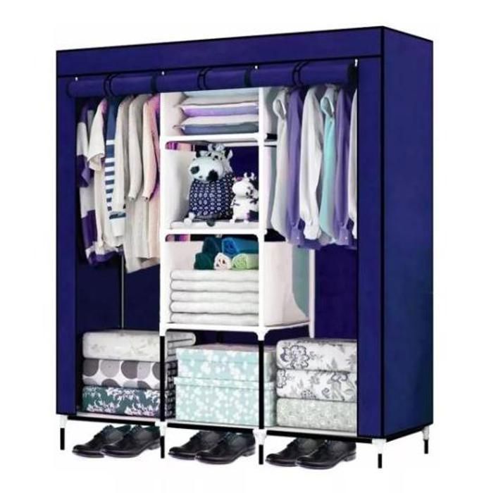 Armoire de Vêtements Portable demontable 3 Porte Cyan