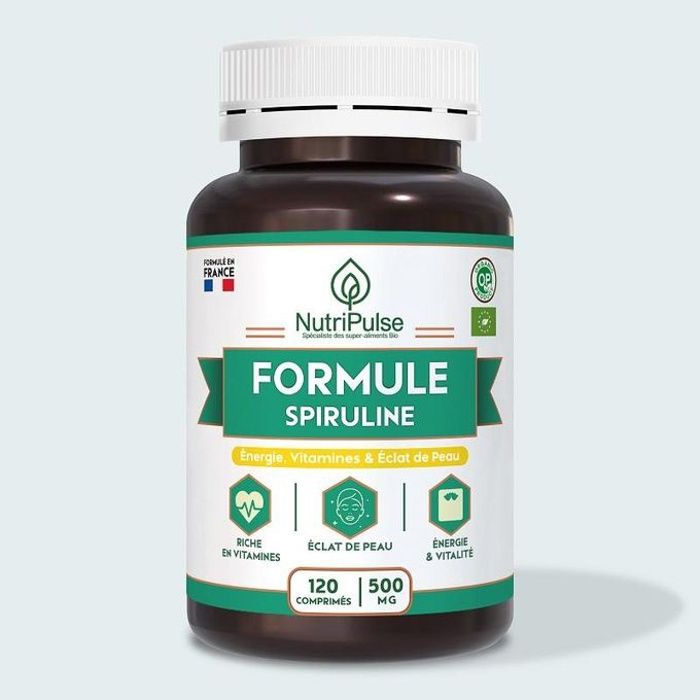 Formule Spiruline 500mg – Énergie, Vitalité & Éclat de Peau – Riche en Vitamines, 120 Comprimés