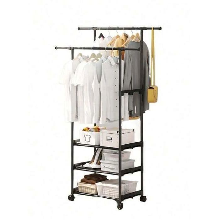 PORTE-CHAUSSURES ET PORTE-VÊTEMENTS À DOUBLE PÔLE AVEC RANGEMENT À 3 COUCHES