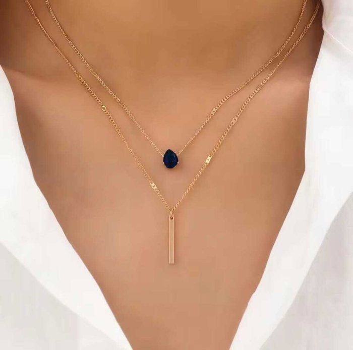 Collier Liban Multicouches en Acier Inoxydable pour Femme - Breloque Double Goutte, Glamour et Élégance