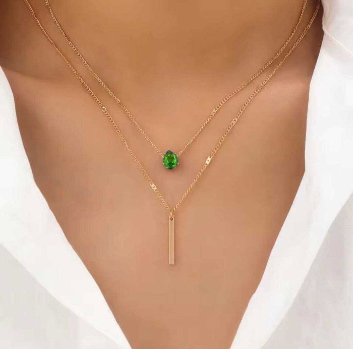 Collier Liban Multicouches en Acier Inoxydable pour Femme - Breloque Double Goutte, Glamour et Élégance