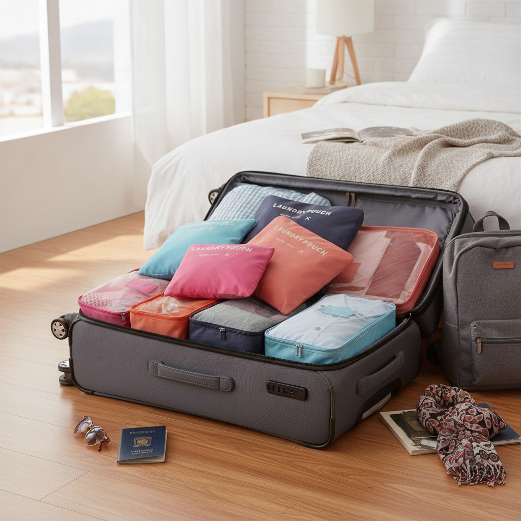 Ensemble de 6 cubes de rangement pour voyage, organisateurs unis pour vêtements (Couleur aléatoire) - Marjane Mall - Image 3