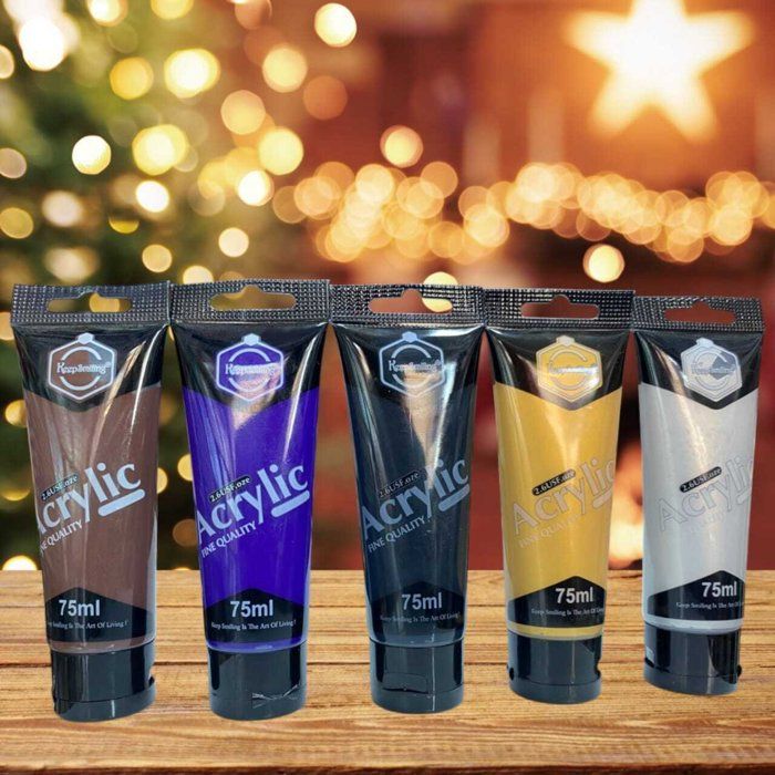 Peinture acrylique PACK 5 Couleur ( black-burnt-silver-mauve-gold) 75 ml