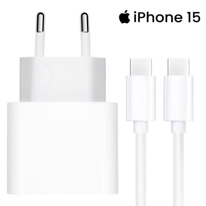 Chargeur Rapide USB-C 35W + Câble USB-C vers USB-C 20W 1 Mètre pour iPhone 16, 16 Pro, 16 Pro Max - 15 Plus - 15 Pro - 15
