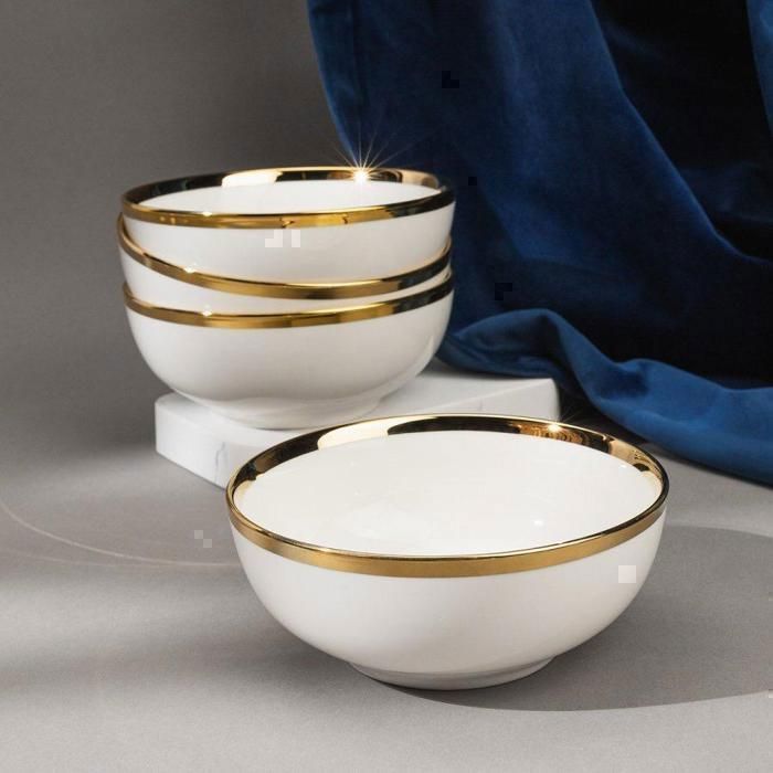 Bols en Porcelaine - Non spécifié - 12,5cm - Détails dorés - 6 pièces - Compatible lave-vaisselle - models aléatoires