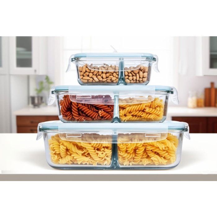 ENSEMBLE 3 BOITES EN VERRE A COMPATIMENT EN PYREX PEUVENT ALLER AU FOUR MESURES