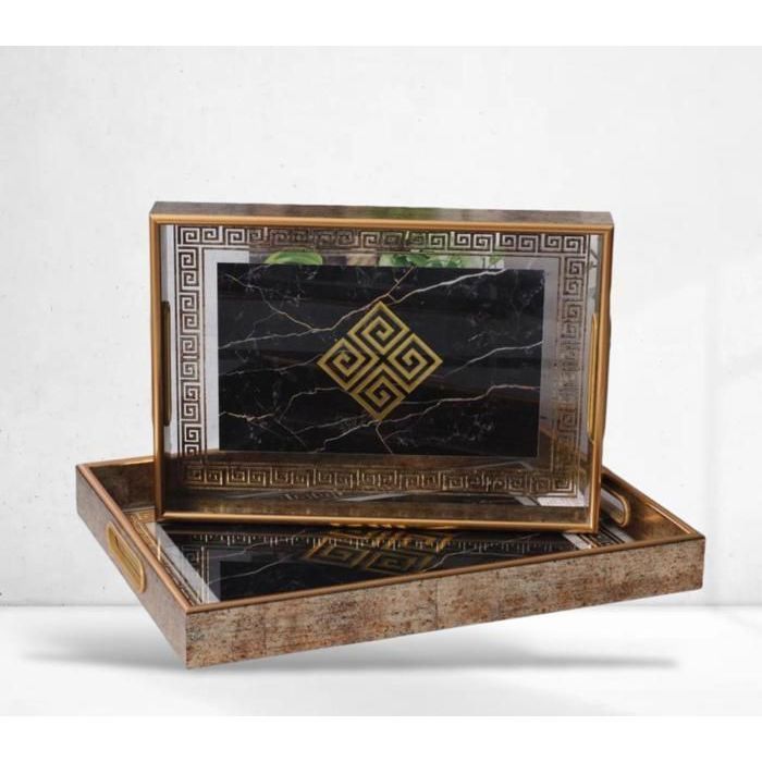 Ensemble 2 Plateaux de Service rectangulaire en bois et  Pexiglace resustant tres haute qualite