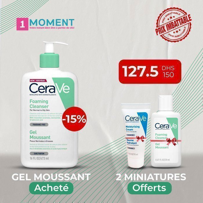 CERAVE GEL MOUSSANT 473 ml + 2  miniatures offertes