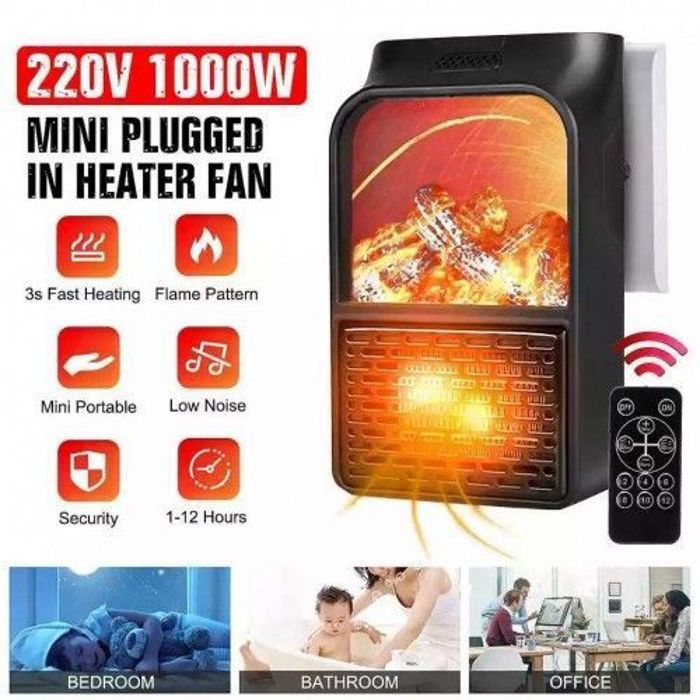 Boch - Chauffage Électrique Cheminée – Effet Flamme 3D Réaliste – 1000W avec Télécommande & Minuterie – Noir
