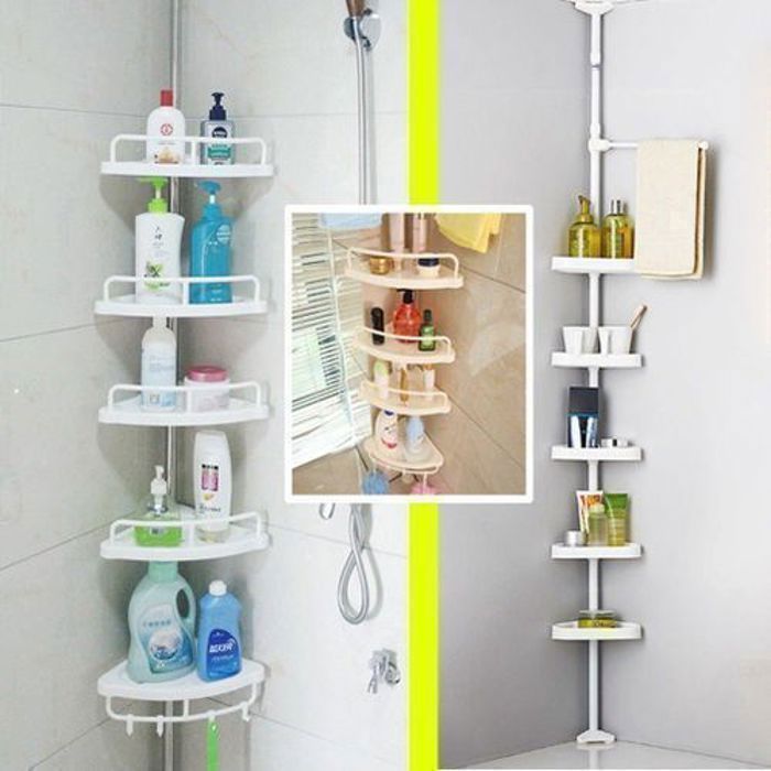 Organisateur d'Angle - Inoxydable - 320 cm - 4 Niveaux - Rangement Salle de Bain - Extensible