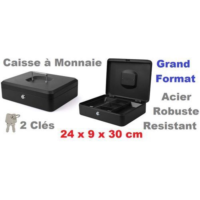 Caisse enregistreuse - Cash Box - 12 Pouces - Acier robuste - Poignée escamotable - Serrure à clé