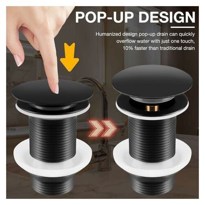 Bonde Universelle sans trop Plein Pour Lavabo Noir Clic-Clac