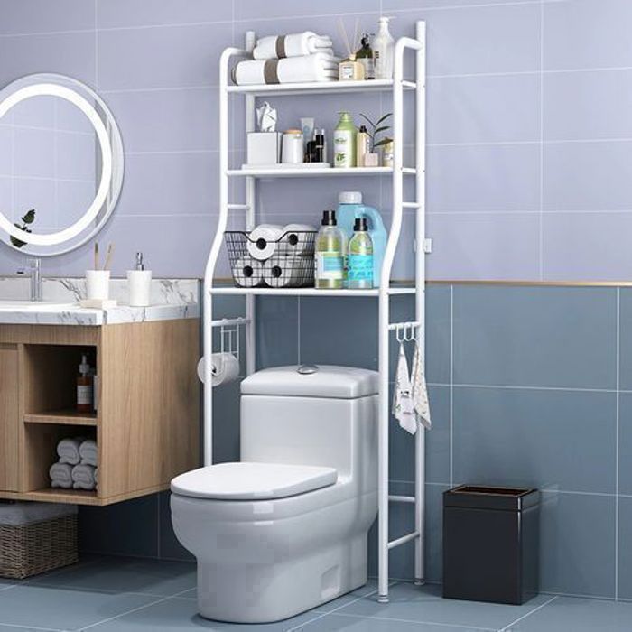 Étagère WC - Non spécifié - 3 Étages - Métal - Réglable - Blanc