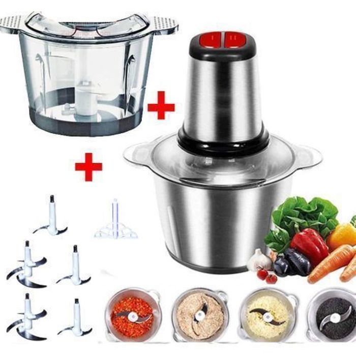 Hachoir électrique - Cooking - 2 bols Inox et Verre - 5 lames - 2 niveaux de vitesse - 1.8L