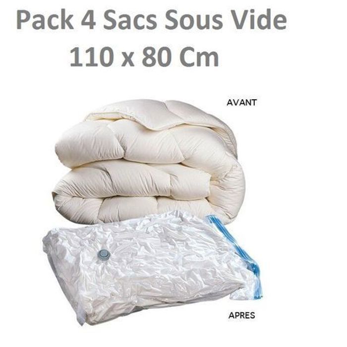 Lot 4 Sac Sous Vide Housses vide d'air Pour Couettes et Oreillers 110 Cm X 80 Cm