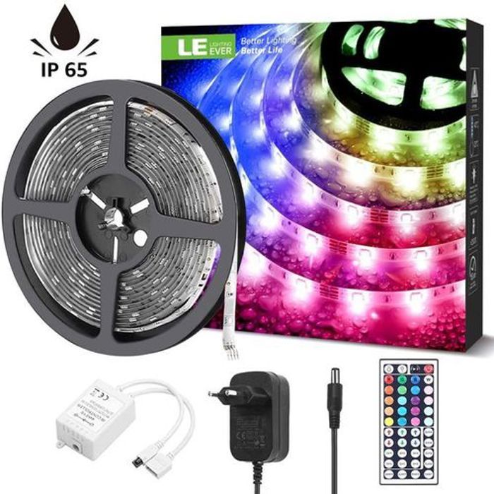 Ruban LED WiFi 5m 5050 RGB 600 LEDs 16 Millions de Couleurs Étanche IP65 Bande LED Intelligent 12V 8A avec Télécommande