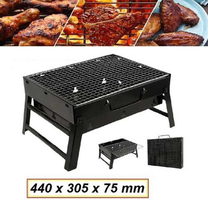 Grill Pliant au Charbon de Bois, Camping en Plein Air, Maison, 440x305x75mm