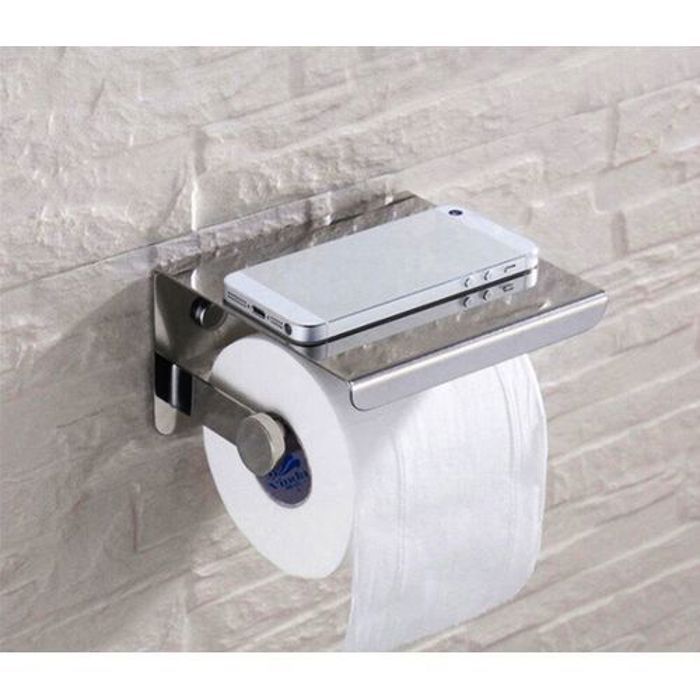 Support de papier toilette - Inox - Mural - Étagère téléphone - Design élégant - Facile à installer
