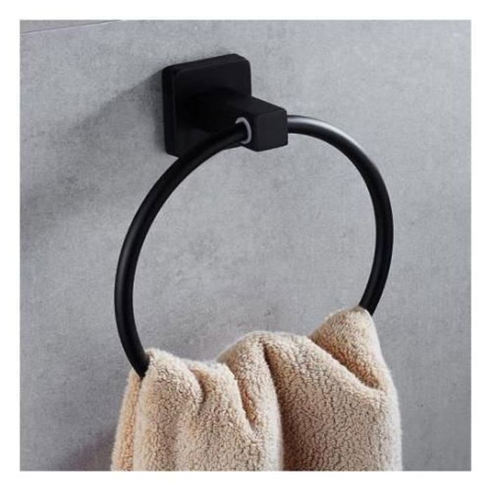 Support mural pour serviette, Anneau porte-serviette noir mat pour salle de bain noir