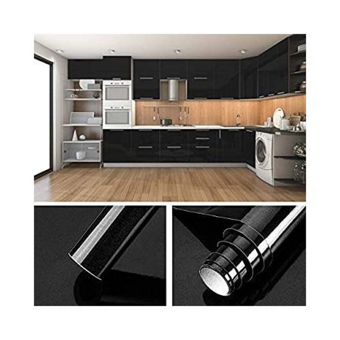 Papier Auto-Adhésif Noir Armoire de Cuisine en PVC Imperméable ( 200cm * 45cm )