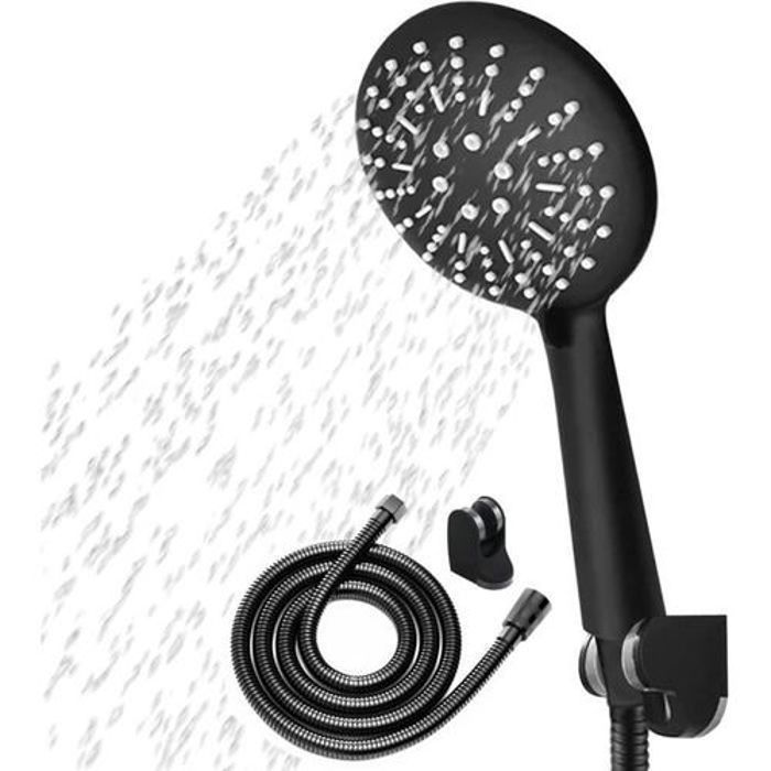 Pomme de douche - Non spécifié - Grande tête 15 cm - 5 modes de jet - Buses anti-calcaire - Noir