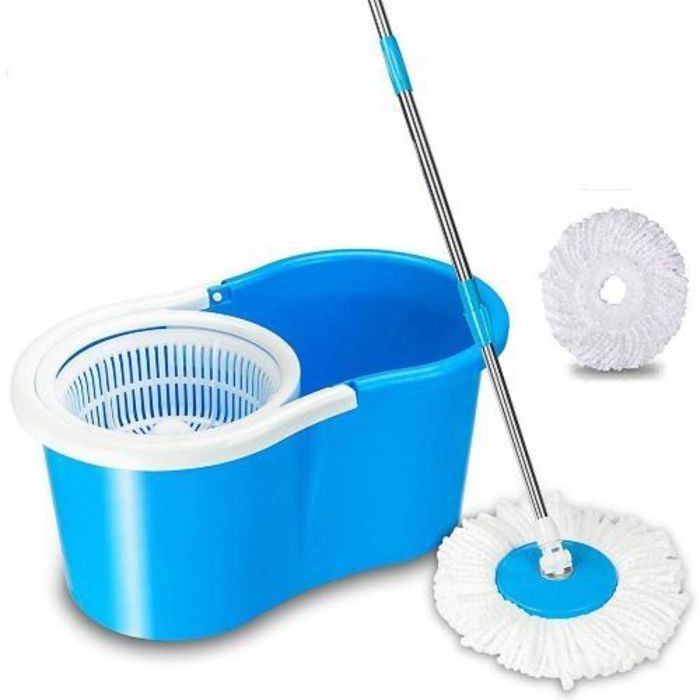 Serpillère Tornado Mop - Tornade Magique - Seau Essoreur 8L - 2 Têtes Microfibres - Gain de Place