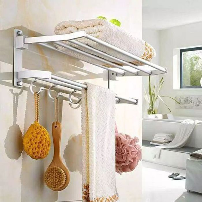 Porte-serviette pliable - GENERIC - Support mural en aluminium - 5 crochets - Antirouille - Multifonctionnel