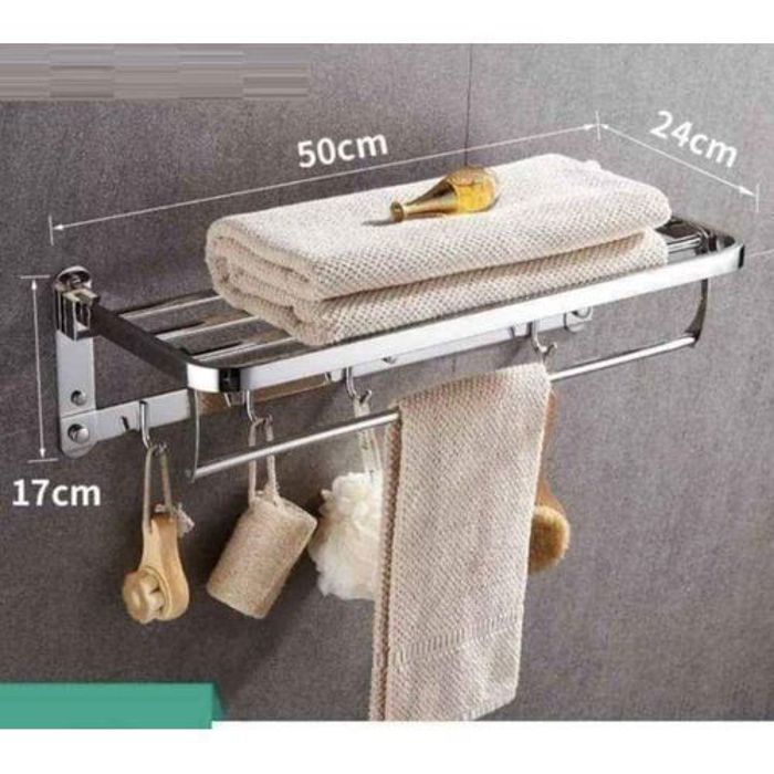 Porte-serviette pliable - Acier inoxydable - 50 cm - Mobile - Salle de bain - Durable