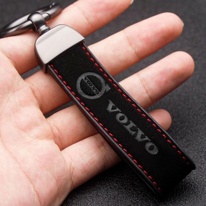 Porte-clés élégant en cuir suédé et métal avec logo VOLVO