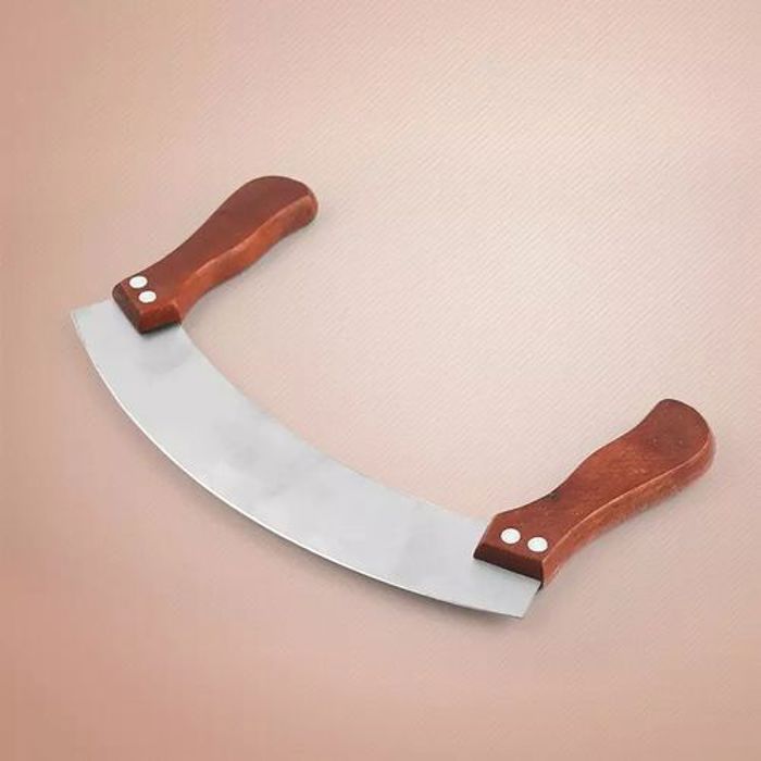 Couteau à nougat et légumes en acier inoxydable avec double manche en bois, coupe-pizza aux herbes domestiques, outils de cuisson