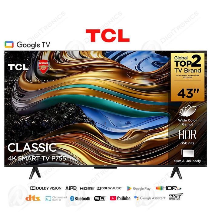 TV 4K UHD - TCL - P755 - 43 pouces - Dolby Vision - Google TV - HDR10+