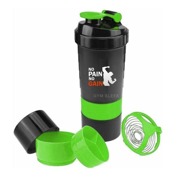 Shaker à protéines - Sans BPA - Anti-fuite - Compartiments supplémentaires - Noir