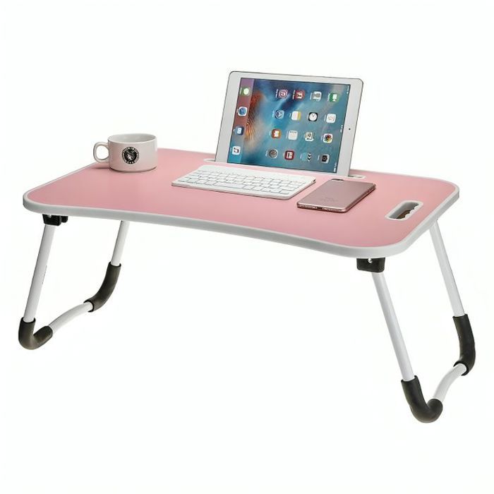 Table de Lit Portable pour Pc et pliable pour ordinateur portable avec Porte Gobelet Rose