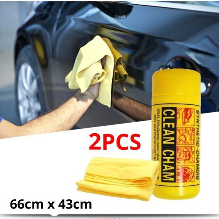 Clean Cham 2 PCS Peau de Chamois grand modèle,chiffon nettoyant voiture intérieur et extérieur