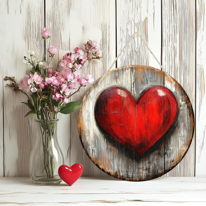 Charmant panneau en bois rustique en forme de cœur - Cadeau idéal pour la Saint-Valentin art mural romantique pour la décoration de