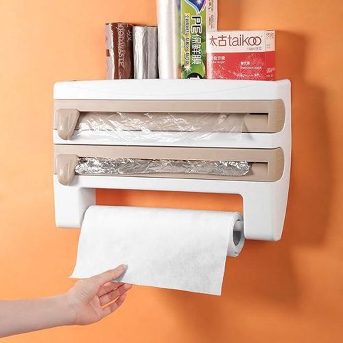 Distributeur de rouleaux de cuisine,Distributeur de papier d'aluminium et coupe-papier,support de rangement multifonctionnel