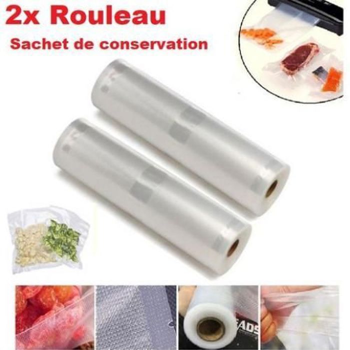 Lot de 2 Rouleaux Sachet de conservation des aliments pour machine vacuum sealer,