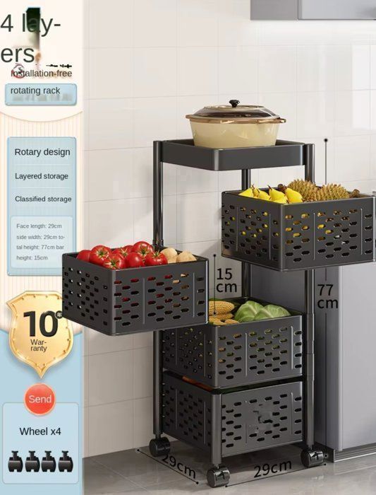 Hator Étagère à fruits et légumes rotative à 360 degrés, étagère de cuisine mobile pour le stockage des fruits et légumes, étagère