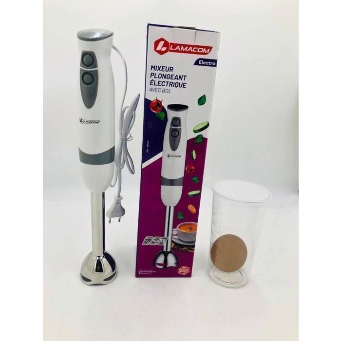 Lamacom Mixeur et Batteur Plongeant avec Pied en INOX 2 Vitesses & Bol Gradué 600 ml