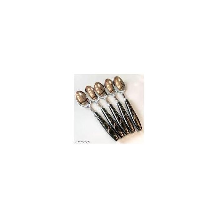 Cuillères à dessert - Inox - Set de 6 - Effet marbre - Design classique - Miroir poli