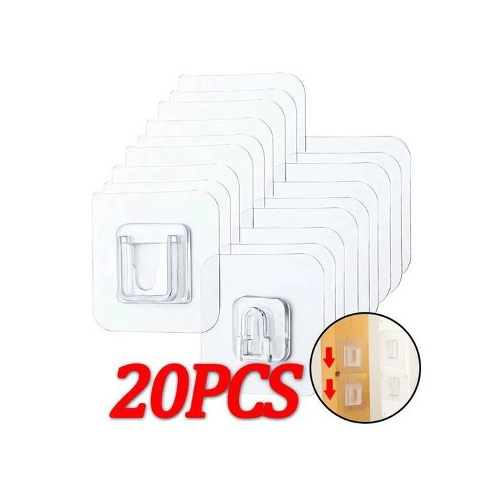 Lot de 20 paires de crochets adhésifs double face transparent