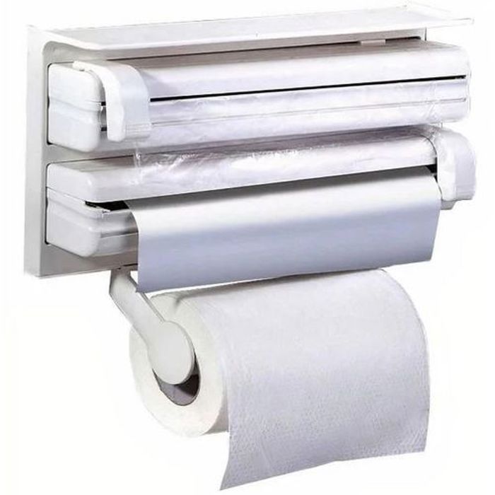Porte papier cuisine 4en1 Porte Papier Aluminium Papier sulfurisé Film étirable