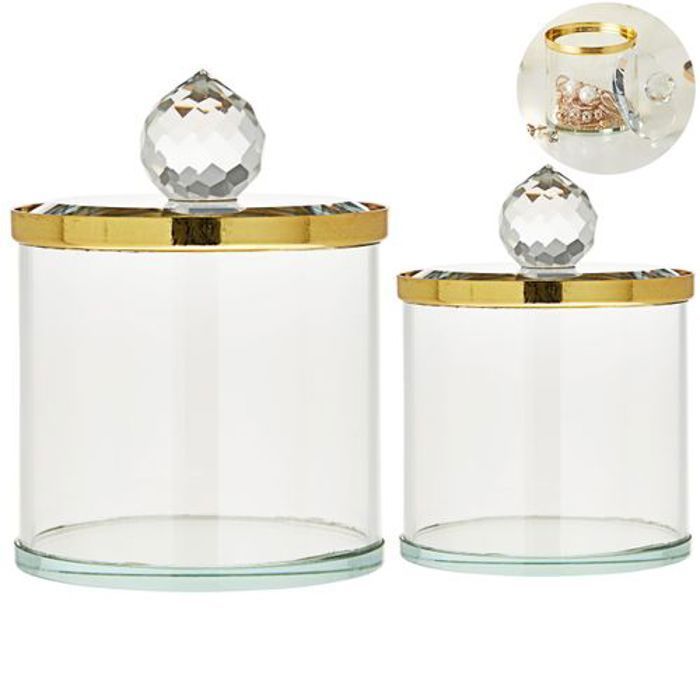 Boite à bijoux en verre - GENERIC - Multi usages - Couvercle inclus - Couleur aléatoire - Lot de 2