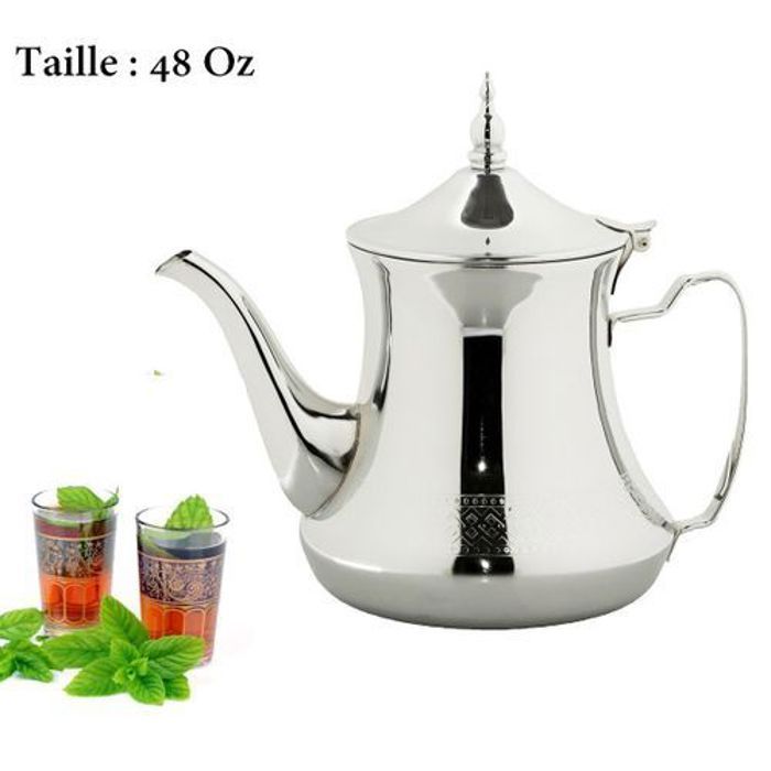 Théière Marocaine en Inox - Théière de Taille 48, Moderne et élégant