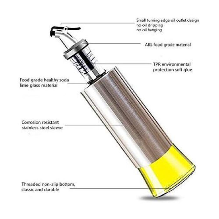 Bouteille distributeur d'huile et de vinaigre en verre revêtu d'acier inoxydable .