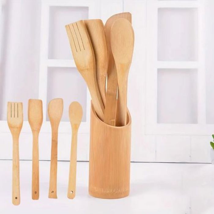 Louche, cuisine, grand format Violon en bois avec contenant Set de 4 piéces.